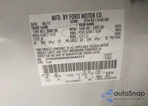 2011 Ford Explorer from USA, damaged, VIN 1FMHK8B86BGA84331